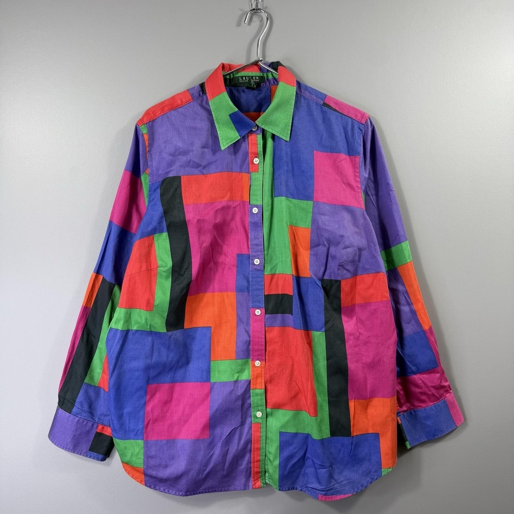 Lauren Ralph Lauren Shirt Womens 1X Multicolor Long Sleeve Colorblock Button Up